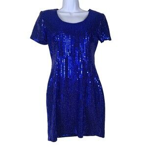 Vintage Roberta Blue Sequin Dress Gown Size 7/8 80s 90s Formal Cocktail Party